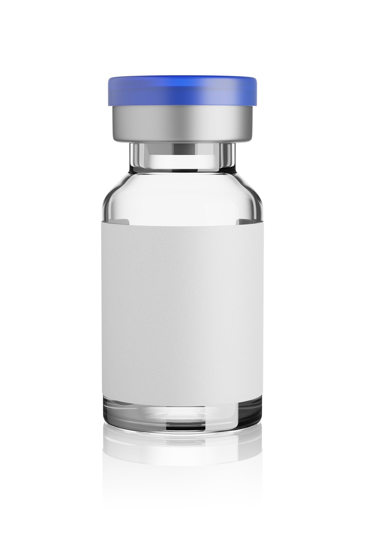 Vaccine glass vial mockup isolated on white background, 3d rendering.